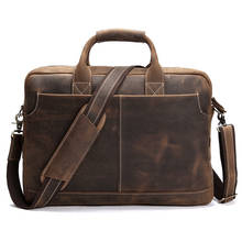Briefcase Handbag 100% Crazy Horse Leather Zipper Button Large Capacity Men's Business Bag Shoulder Bag Laptop Computer Bag New 2024 - buy cheap