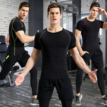 3 Piece Set Men Short Sleeve Compression Running Suits Men Gym Fitness Tights Quick Dry Running T Shirt Shorts long pants 2024 - buy cheap