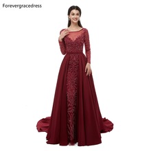 Forevergracedress Long Sleeves Prom Dresses 2019 Sheer Neck Beading With Detachable Skirt Prom Party Gowns Plus Size Custom Made 2024 - buy cheap
