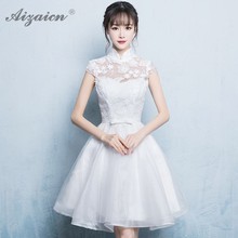 Vestido tradicional chino Qipao corto de encaje blanco 2019, Cheongsam moderno, minivestido de fiesta de estilo Oriental Qi Pao, ropa de mujer 2024 - compra barato