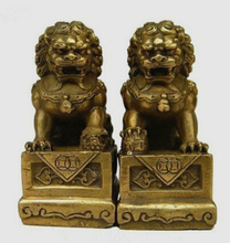 Copper Brass CHINESE crafts Asian China Chinese Folk Fengshui Foo Fu Dog Guardion Door Lion Statue sculpture 2024 - buy cheap