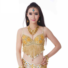 Belly dance bra belly dance tops costumes sleeveless gold coins belly dance tops sexy top 7colors 2024 - buy cheap