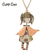 Enamel Cute Girl Doll Necklace Costume or Bag Accessory Enamel Necklaces Zinc Alloy Jewelry Long Pendant Necklace Women 2024 - buy cheap