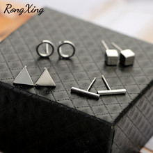 RongXing-Conjunto de 4 par/set de pendientes de botón geométricos sencillos para mujer, joyería minimalista, cuadrado, redondo, triángulo, bohemio 2024 - compra barato