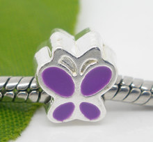 DoreenBeads 10 Silver color Enamel ButterFly Charm Beads Fit European Charm 10x9mm  new 2024 - buy cheap