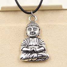 New Fashion Tibetan Silver Color Pendant Buddha Necklace Choker Charm Black Leather Cord Factory Price Handmade Jewelry 2024 - buy cheap