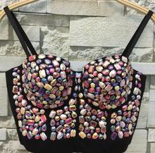 New Plus Size Colorful Rhinestone Bead Pearls Bustier Push Up night clup Bralette Women's Bra Cropped Top Vest w1175 2024 - buy cheap