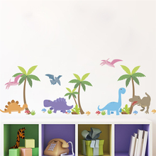 Красочные наклейки на стену с динозавром, кокосовым деревом для детской комнаты, домашний декор, Мультяшные наклейки на стену, ПВХ роспись, искусство, diy обои 2024 - купить недорого