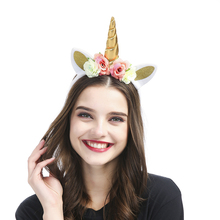 Diadema de Unicornio bonita con diseño de flores para mujer, accesorios para el cabello de Unicornio, accesorios para el cabello Kawaii, Diadema de Unicornio para Halloween 2024 - compra barato