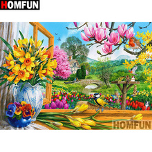 Homfun quadrado completo/broca redonda 5d diy pintura diamante "flor paisagem" bordado ponto cruz 3d casa decoração presente a13383 2024 - compre barato