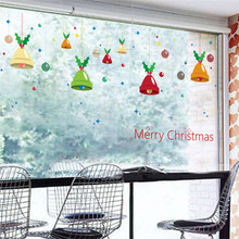 Pegatinas de pared de campanas de Feliz Navidad, decoración de vidrio para sala de estar, tienda, calcomanías para el hogar, arte Mural de Navidad para Festival 2024 - compra barato