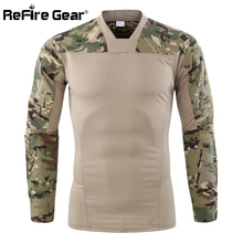 Камуфляжная армейская тактическая футболка ReFire Gear, Мужская футболка с длинным рукавом в стиле милитари, стрейчевая хлопковая камуфляжная страйкбольная рубашка для пейнтбола 2023 - купить недорого