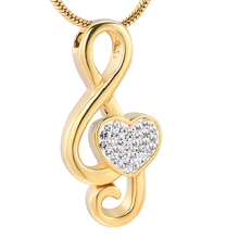 JJ11531 Golden Memorial Cremation Jewelry For Women Crystal Heart Music Note Stainless Steel Keepsake Urn necklace Hold Ashes 2024 - buy cheap