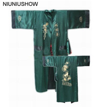 Green Black Reversible Chinese Men's Embroidery Kimono Satin Silk Two-face Robe Bath Gown Dragon One Size S3002 2024 - buy cheap