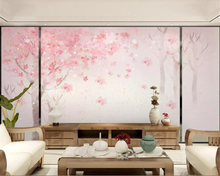 Beibehang papel de parede 3d pintado à mão aquarela romântico cereja árvore das crianças fundo parede rosa árvore 3d 2024 - compre barato