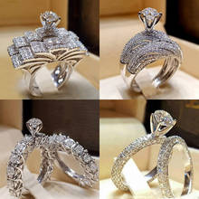 Bridal Set Elegant rings for Women Sliver Color Wedding Engagement fashion Jewelry With Full Shiny Cubiz Zircon female ring 2024 - buy cheap