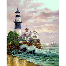 5d diy pintura diamante bordado seaside farol artesanato needlework diamante completo mosaico ponto cruz decoração da sua casa 2024 - compre barato