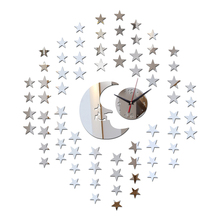 Новые звезды и луна 3D зеркало искусство часы безопасный современный дизайн наклейки Наклейка diy Роскошные Настенные часы домашний декор 2024 - купить недорого