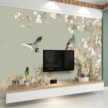 Beibehang personalizado papel de parede 3d murais pêssego pintados à mão caneta e flor novo fundo chinês decoração da pintura papel de parede 2024 - compre barato