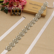 MissRDress Elegant Bridal Belt Silver Crystal Belt Rhinestones Flower Wedding Belt And Sash For Wedding Evening Dress Gown JK949 2024 - buy cheap