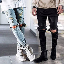 Mens Ripped Skinny Straight Slim Elastic Denim Fit Biker Jeans Pants Long Pants Stylish Straight Slim Fit Jeans 2024 - buy cheap