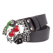 Cinturón de metal punk para mujer, Cinturón de piel auténtica con patrón de dados Retro, de piel de vaca, estilo rock de flores 2024 - compra barato