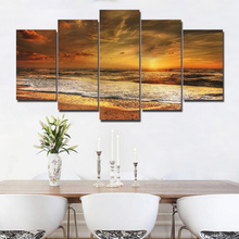 Modular Pictures HD Prints Canvas Painting 5 Pieces Beach Sea Wave Seascape Home Decor Sunset Bedside Background Wall Art Poster 2024 - buy cheap