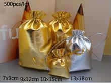 Bolsa de Organza de papel de aluminio dorado y plateado, bolsa de regalo para dulces de bebé, bolsa de detalles para fiesta de boda, decoración de Navidad, embalaje, 500 Uds./lote 2024 - compra barato