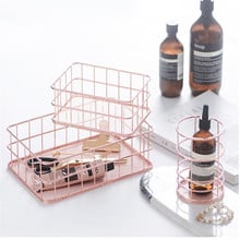 Nordic Metal Wind Wrought Iron Rose Gold Storage Basket Stationery Basket Fruit Bowl Cosmetic Box Decorative Ornaments 2024 - buy cheap