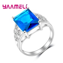 Stylish Girls Finger Decorations 925 Sterling Silver Flowers Rings With Big Blue Cubic Zircons Women Wedding Jewelry 2024 - buy cheap
