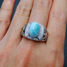100% real 925 Sterling Silver Natural Dominica Larimar Man Women's Engagement Wedding Ring For Gift 2024 - buy cheap