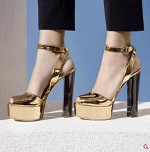 Carole Levy New Selling Golden Chunky Heels Platform Sandals Women Peep Toe Slingback Sandals Thick Super High Heel Summer Shoes 2024 - buy cheap