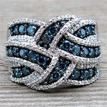 Modyle azul cheio de cristal grandes anéis de casamento para as mulheres romântico anel bague femme prata-cor anel feminino jóias dropship 2024 - compre barato