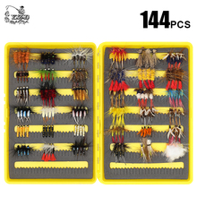 Yazhida conjunto de isca de mosca, conjunto de 144 peças de iscas de mosca para truta, pike, cinza, amarrar na mão 2024 - compre barato