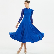 Azul padrão vestido ballroom padrão vestidos de flamenco vestido da dança de salão trajes de dança de salão prática desgaste da dança vestido 2024 - compre barato