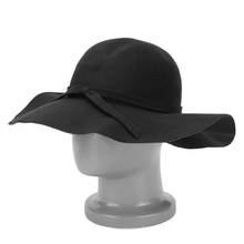 Stylish Vintage Women's Lady With Wide Brim Wool Bowler Fedora Hat Floppy Cloche Sun Beach Bowknot Cap 2024 - buy cheap