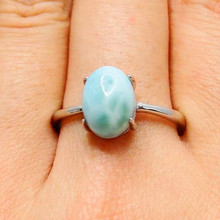 925 Silver Larimar Ring Oval Natural Blue Larimar Stone Original S925 Sterling Silver Rings for Women Jewelry 2024 - buy cheap