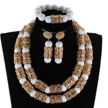 New White and Gold African Beaded Wedding Jewelry Set for Women Costume Bridal Statement Necklace Set Brides Gift WE213 2024 - buy cheap