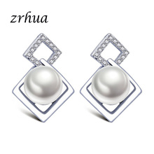 ZRHUA-pendientes de tuerca de perlas para mujer y niña, joyería de plata de ley 925, diseño único, aretes geométricos, venta al por mayor 2024 - compra barato