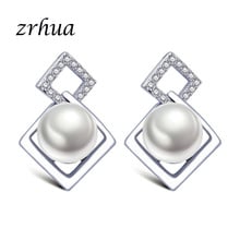 ZRHUA Elegant Pearl Stud Earrings 925 Sterling-Silver-Jewelry for Women Girls Newest Unique design Geometric Brincos Wholesale 2024 - buy cheap