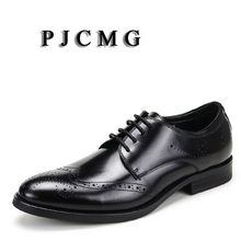 Мужские деловые оксфорды PJCMG, черные/красные/кофейные туфли из натуральной кожи, со шнуровкой, на шнуровке 2024 - купить недорого