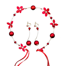 Conjunto de brincos tiara vermelha com 3 peças, flores e pérola, joias para cabelo para mulheres, faixas de cabelo artesanais para casamento, acessórios de cabelo 2024 - compre barato
