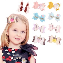 3 polegada princesa bonito arcos de cabelo para meninas bling glitter grampo de cabelo sobrancelha impressão hairpins swallowtail acessórios de cabelo 2024 - compre barato