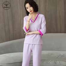 Beauty Uniforms Sets Spring/Summer Latest Work Clothing 2 Colors V Neck Fashion SPA Uniform Custom Made purple Massage Workwear 2024 - buy cheap