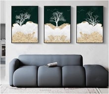 Pinturas de lienzo de bosque artístico, paisaje dorado abstracto, póster impreso, imagen artística de pared para sala de estar, decoración del hogar sin marco 2024 - compra barato