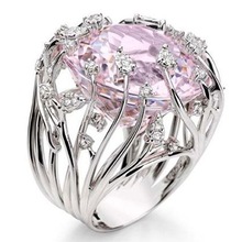 Anéis grandes de luxo rosa banhados a prata, joia para casamento, noivado, zircônio cúbico branco, para mulheres 2024 - compre barato