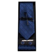 GB-1656 Barry.Wang Brand Navy Necktie Gift Box Set Jacquard Woven Silk Hanky Cufflink Ties For Mens Business Party Wedding Groom 2024 - buy cheap