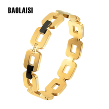 Pulseira retangular com bainha baolaisi, pulseira amor de cor dourada para mulheres, braceletes de aço inoxidável, bijuterias 2024 - compre barato
