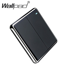 Wallpad-interruptor de luz de pared de 2 vías, negro, con marco cromado, botón grande, punto fluorescente 2024 - compra barato