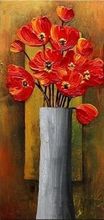 Free Shipping Hand Painted Red Poppies In Vase-Floral Oil Painting Wall Art-Modern Canvas Art Wall Pictures for Bedrooms 2024 - buy cheap